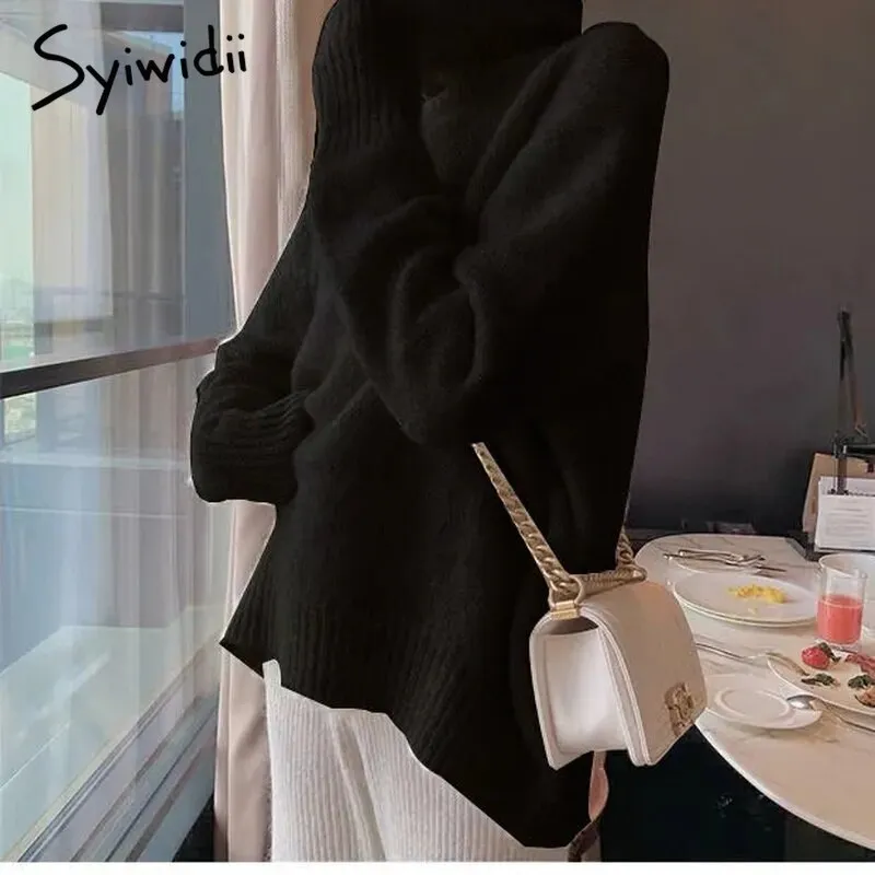 Joskaa Turtleneck Sweater Women Korean Fashion 2024 Fall Pullovers Batwing Sleeve Winter Clothes Knit Black Pink Vintage Tops