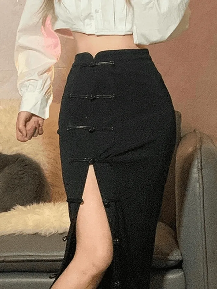 Joskaa Vintage Buttoned Split Midi Skirt