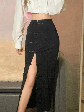 Joskaa Vintage Buttoned Split Midi Skirt