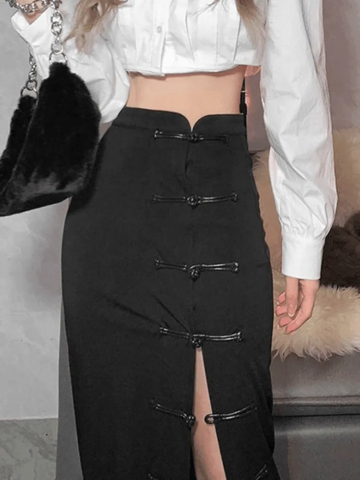 Joskaa Vintage Buttoned Split Midi Skirt