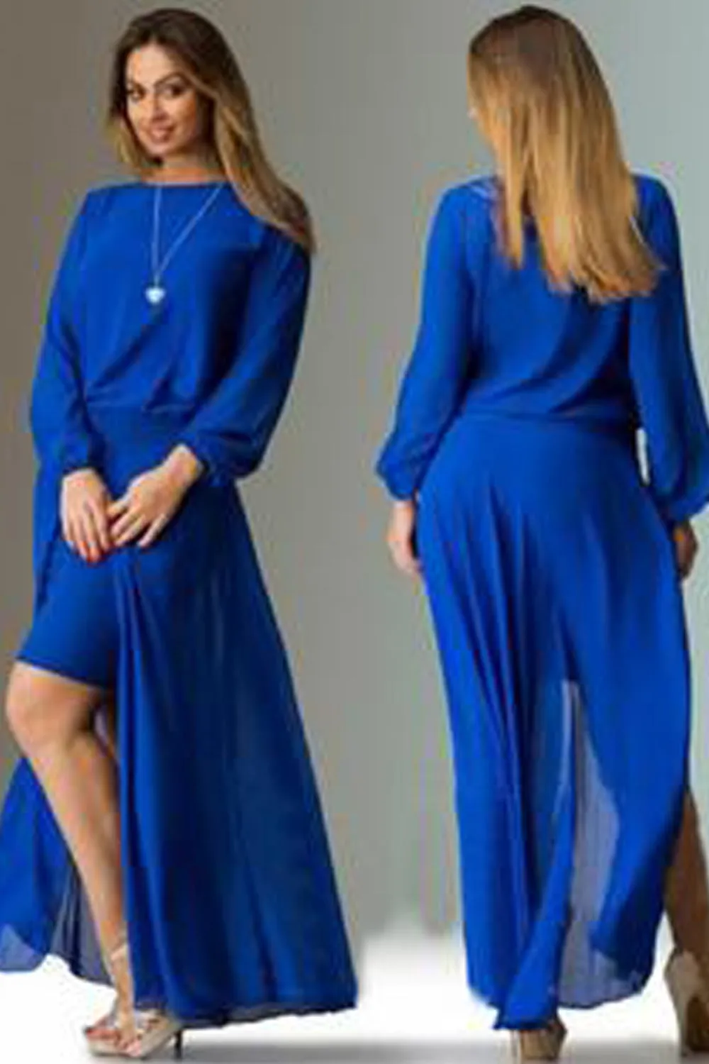 Ketty More Women Full Sleeves Loose Long Side Open Section Dress-KMWD335