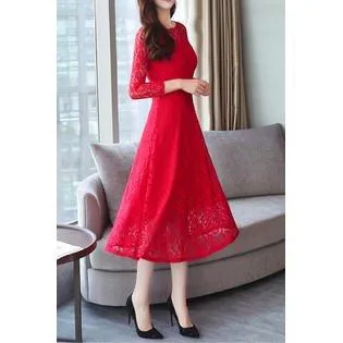 Ketty More Women Lace Round Neck A-Line Dress-KMWDC5793