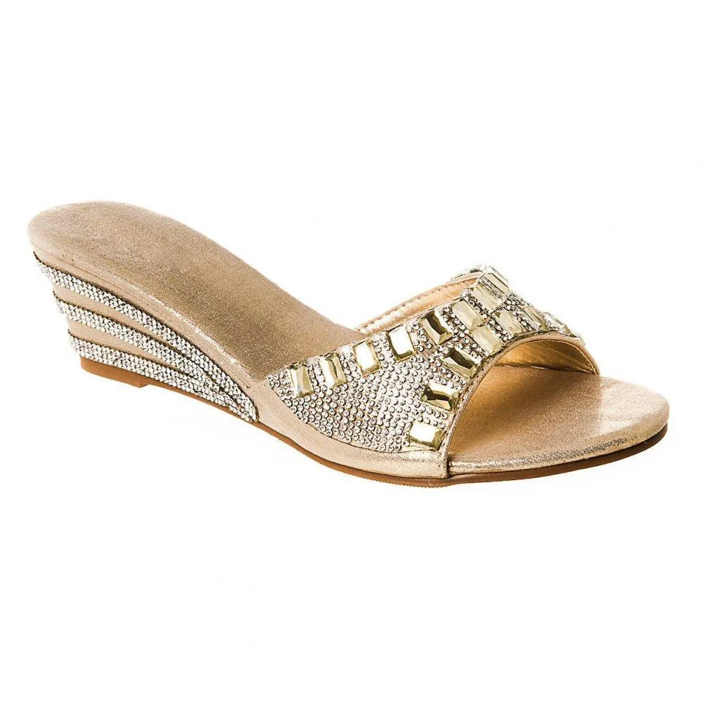 Kimberley Low Heel Diamante Open Wedge Sandal