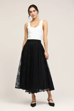 Lace Overlay Midi Skirt