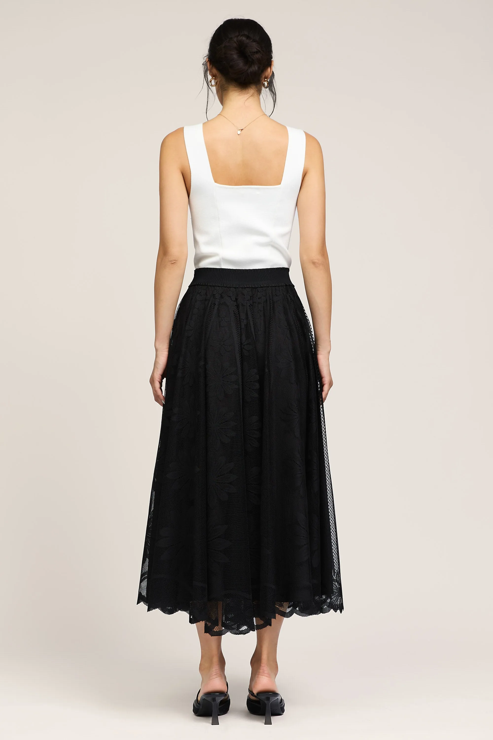 Lace Overlay Midi Skirt