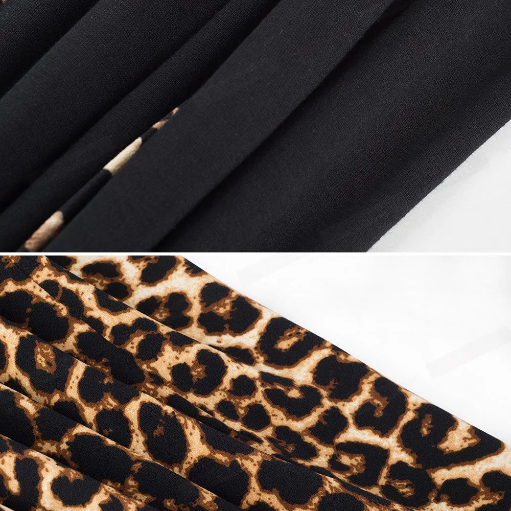 Leopard Printed Cold Shoulder With Bow Party Dress