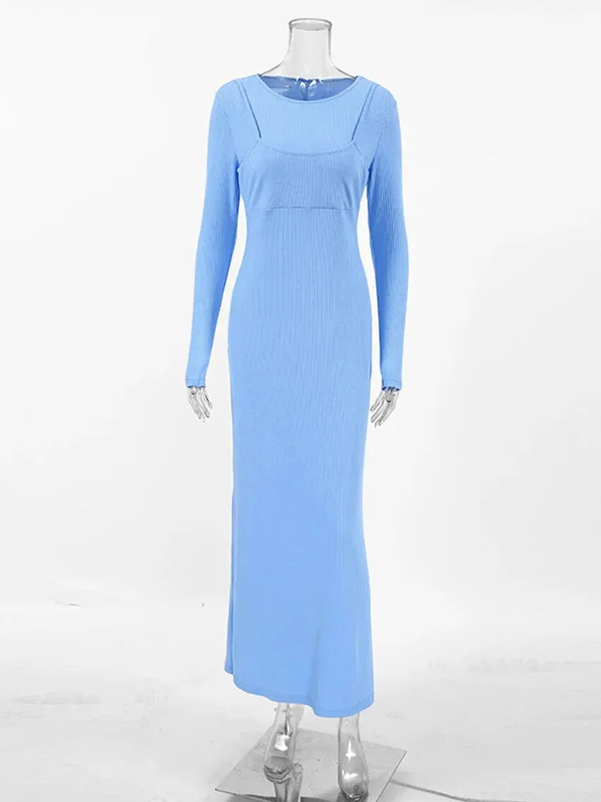 Long Sleeve Ribbed Maxi Dress
