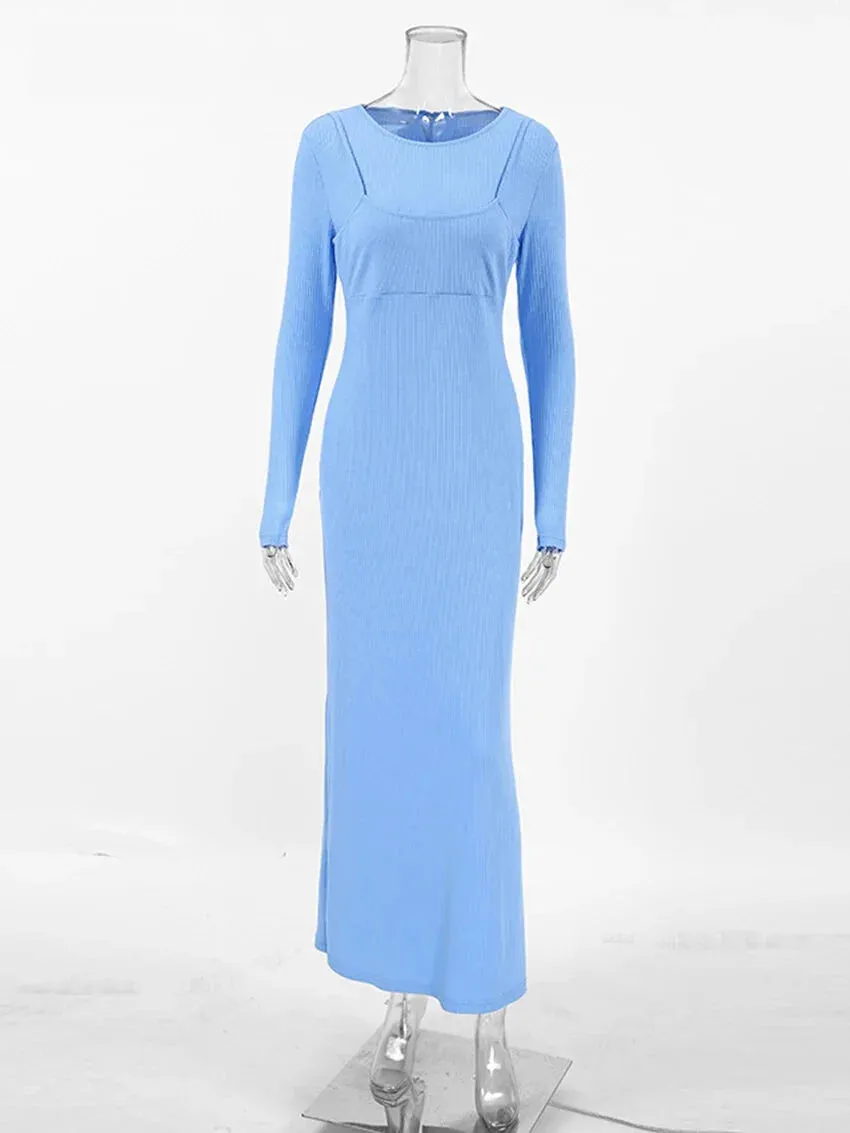 Long Sleeve Ribbed Maxi Dress