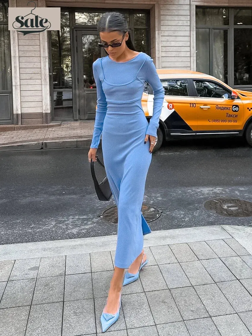 Long Sleeve Ribbed Maxi Dress
