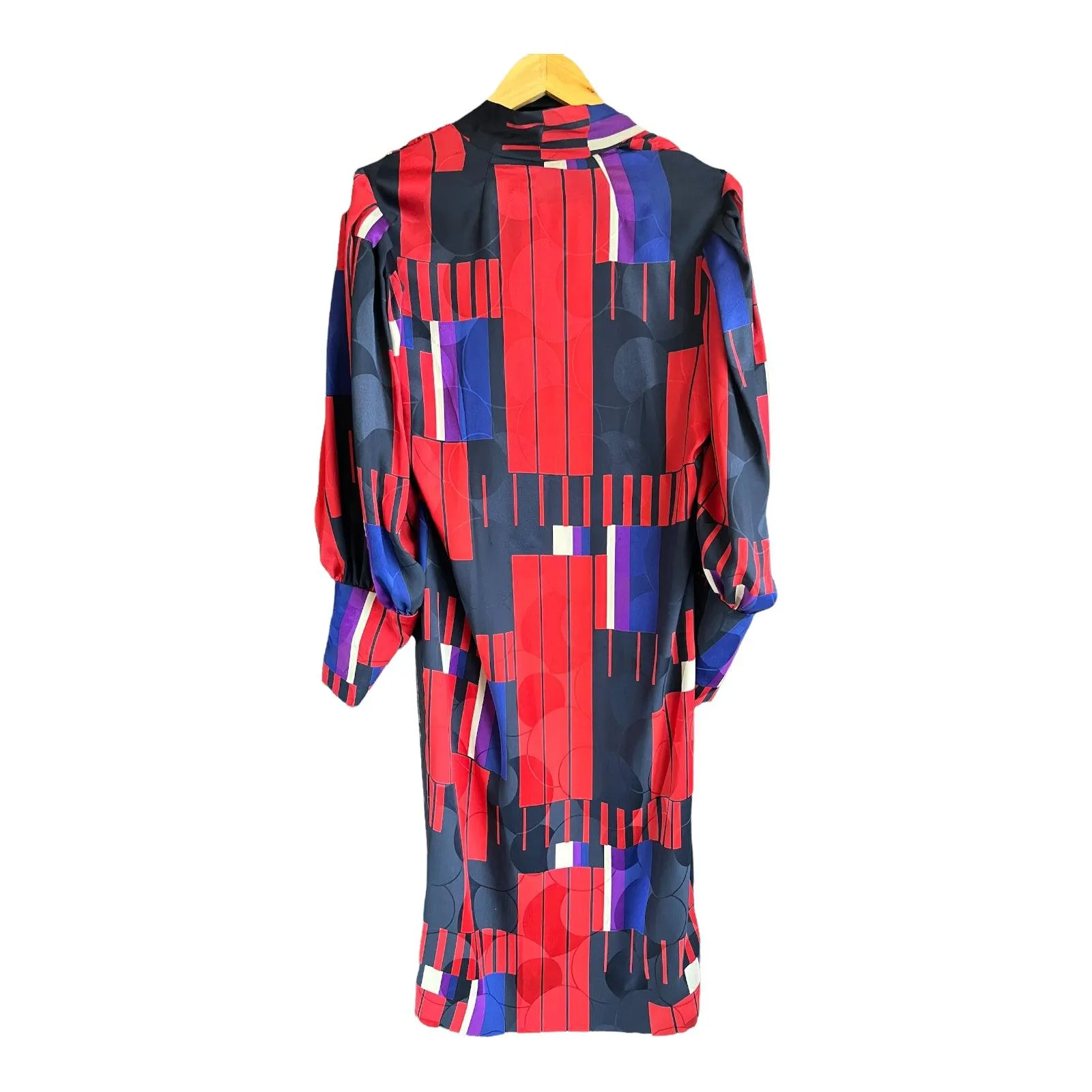 Marc Vaughan Silk Red Patterned Long Sleeved Dress UK Size 12