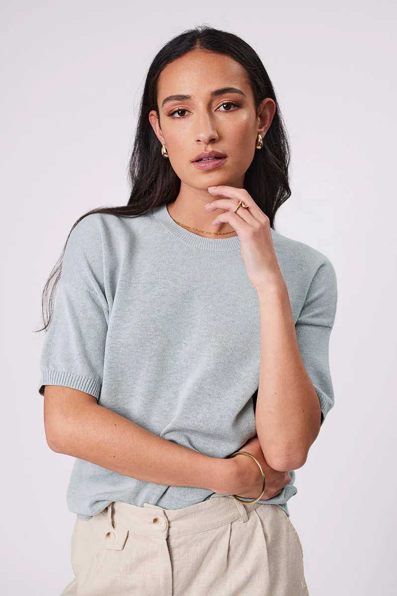 Marlow - Eden Knit Tee - Duck Egg