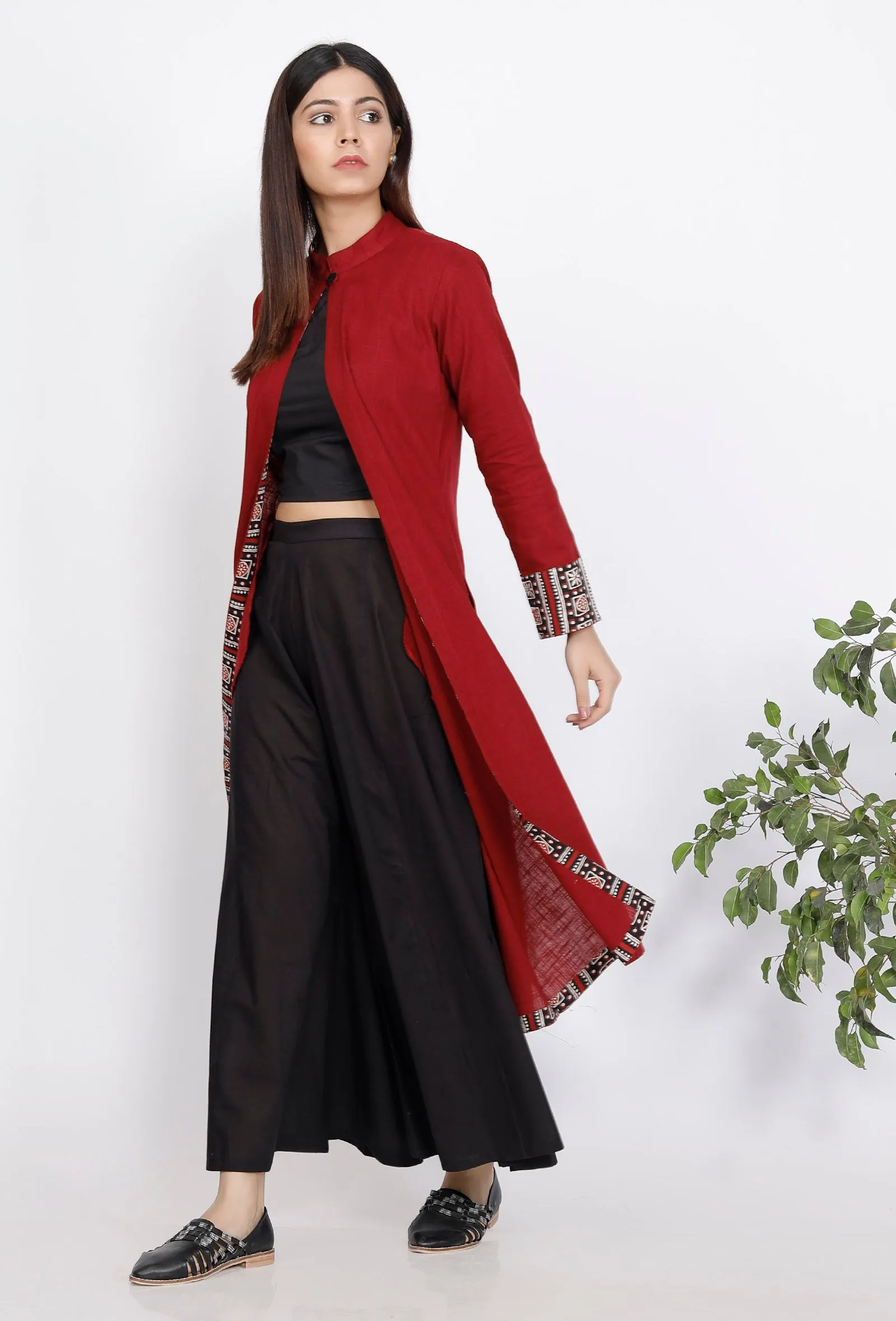 Marron A-line Slub Cape