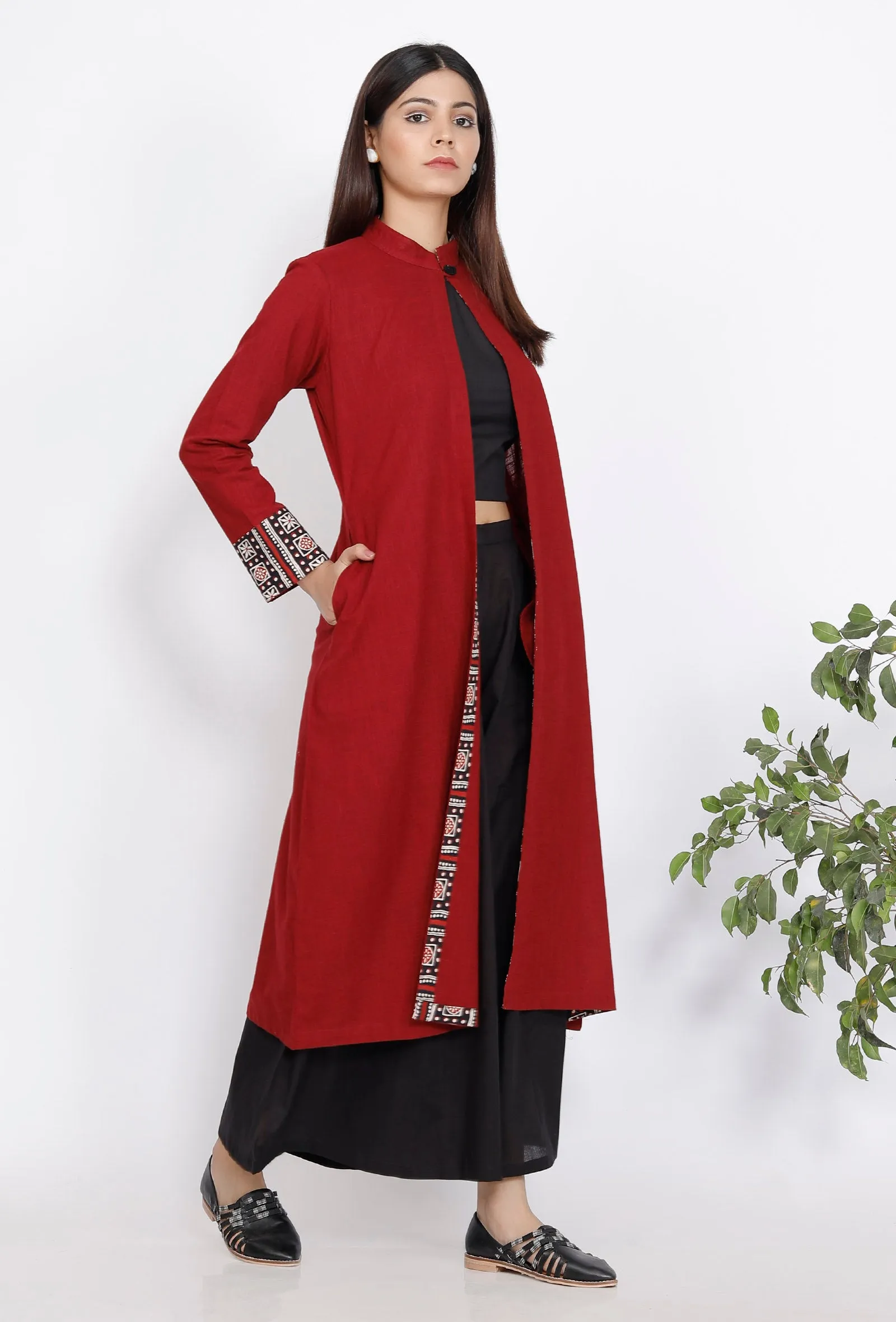 Marron A-line Slub Cape