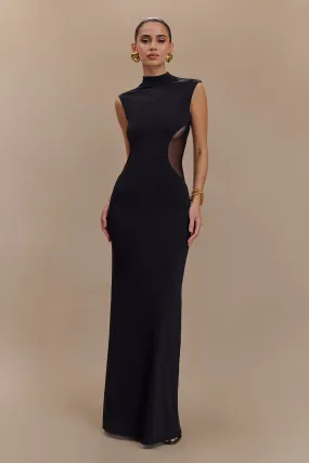 Massie Slinky And Mesh Maxi Dress - Black