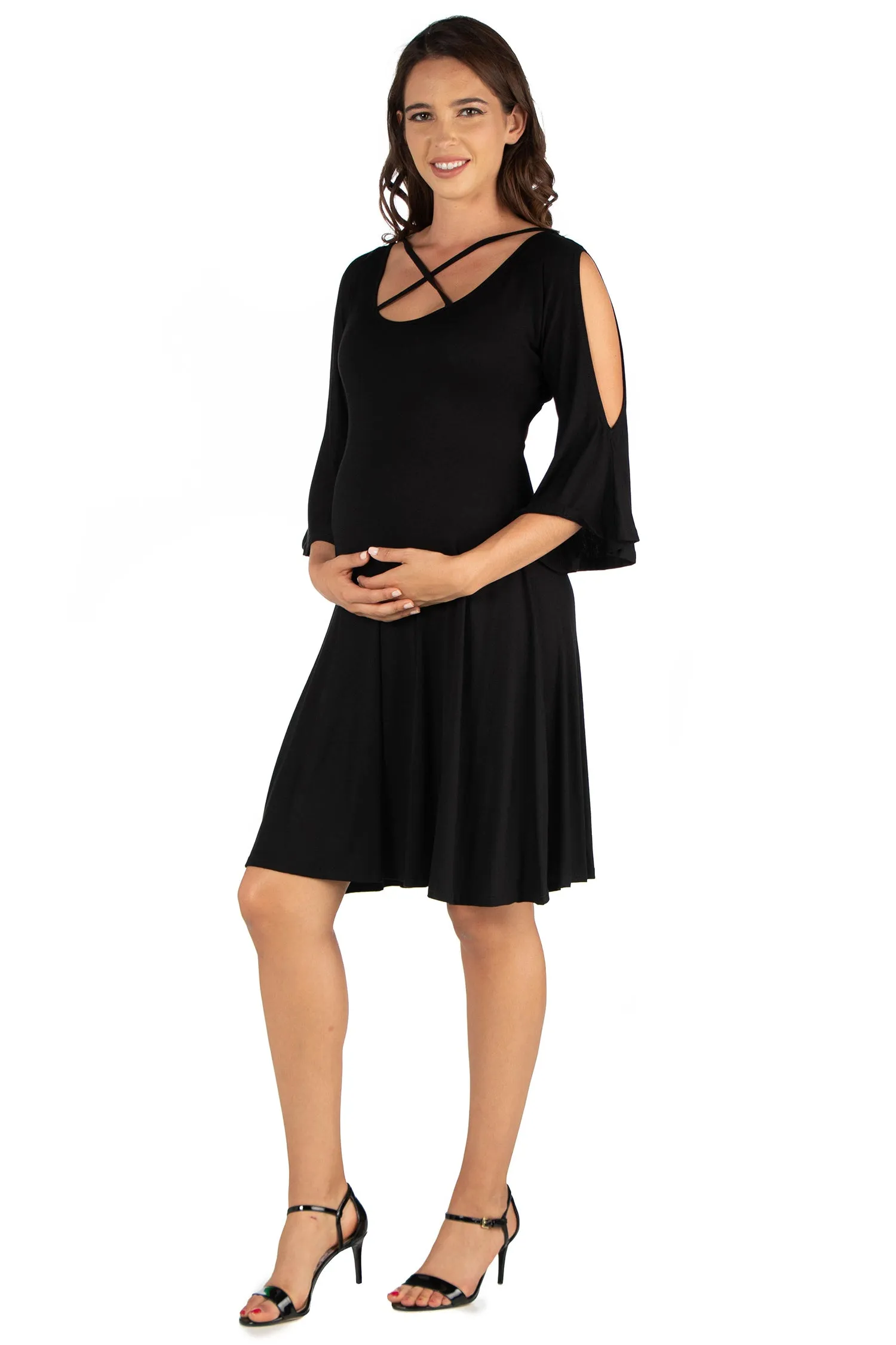 Maternity Knee Length Cold Shoulder Dress