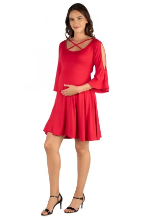 Maternity Knee Length Cold Shoulder Dress