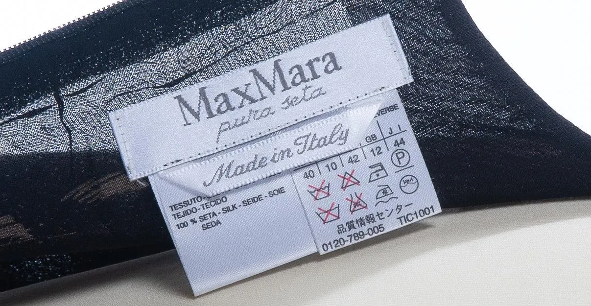 Max Mara 100% Silk Dress  Black with Abstract Pattern Size 12