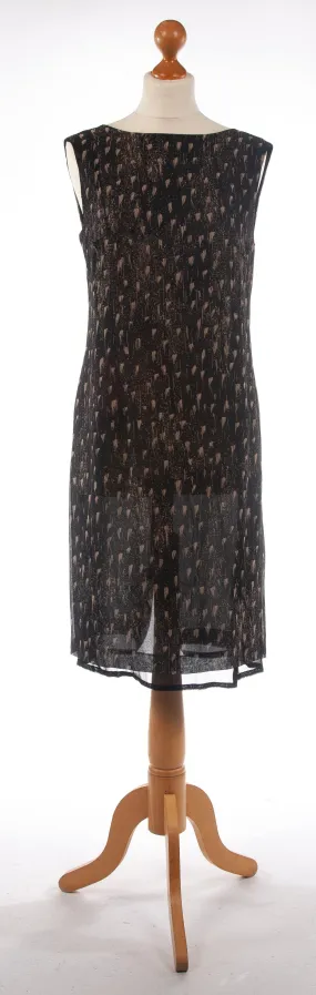 Max Mara 100% Silk Dress  Black with Abstract Pattern Size 12