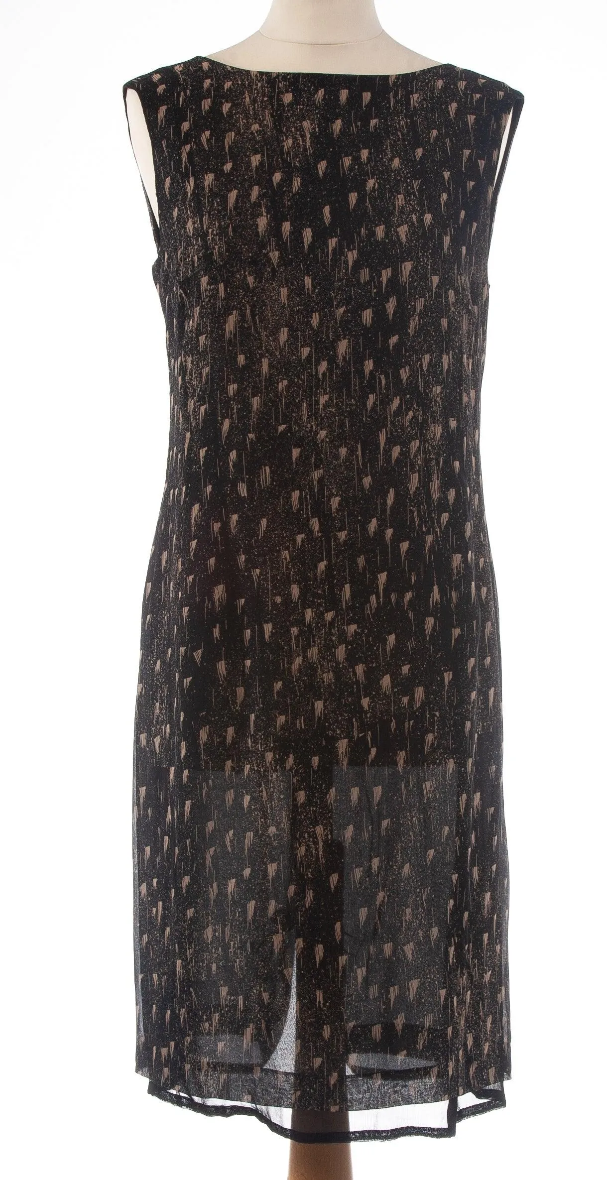 Max Mara 100% Silk Dress  Black with Abstract Pattern Size 12
