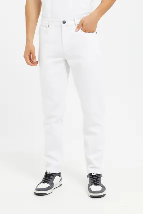Men White 5 Pockets Knit Denim Jeans
