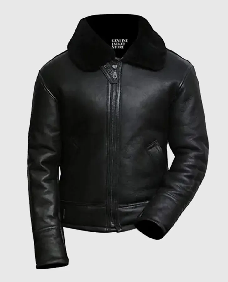 Men's Aviator B3 Black Shearling Sheepskin Jacket