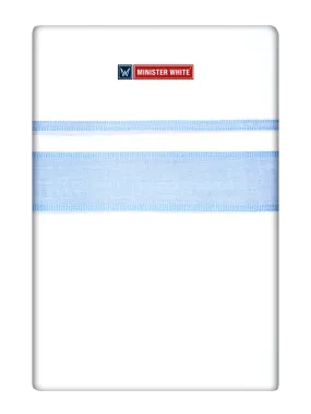 Mens Cotton White Double Layered Dhoti with Light Blue Fancy Kara  - Empuran