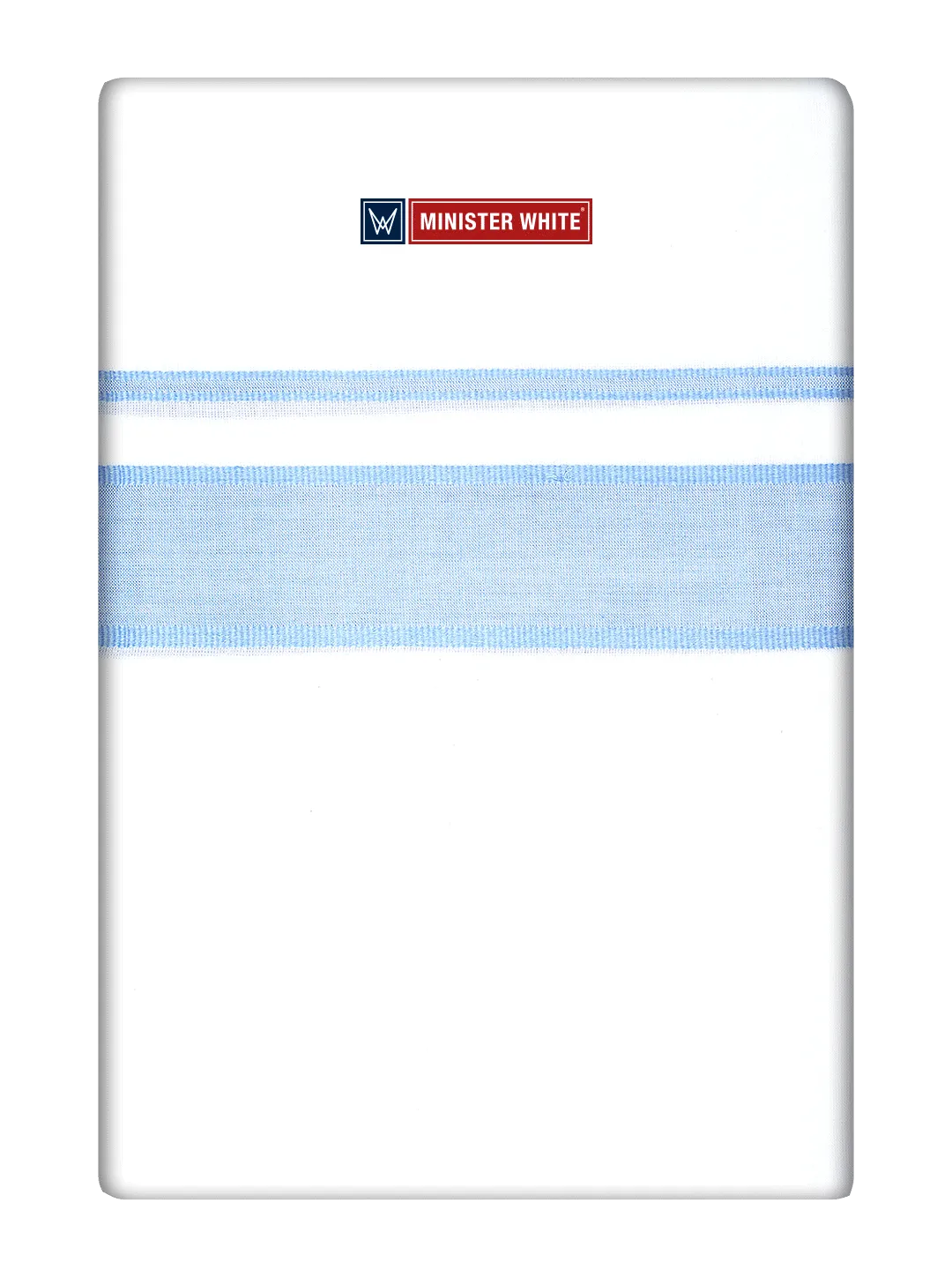 Mens Cotton White Double Layered Dhoti with Light Blue Fancy Kara  - Empuran