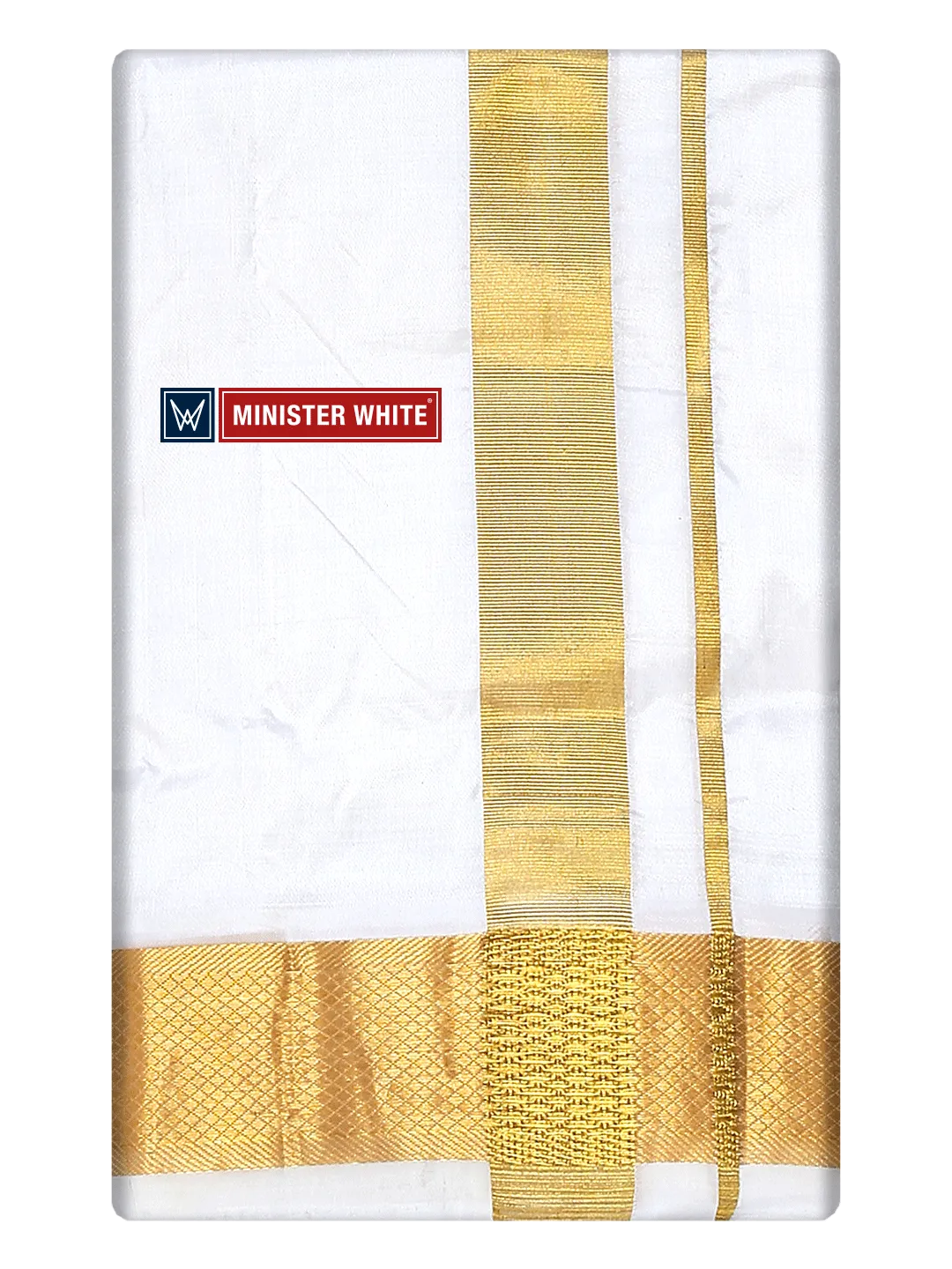 Mens Double Layer White Pure Silk Dhoti with 100K Golden Jari Border - Bheeshma 100K