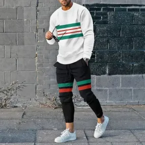 Men's Long Sleeve T-Shirt & Pants Set Green Geometry 3D Printed Casual Suit