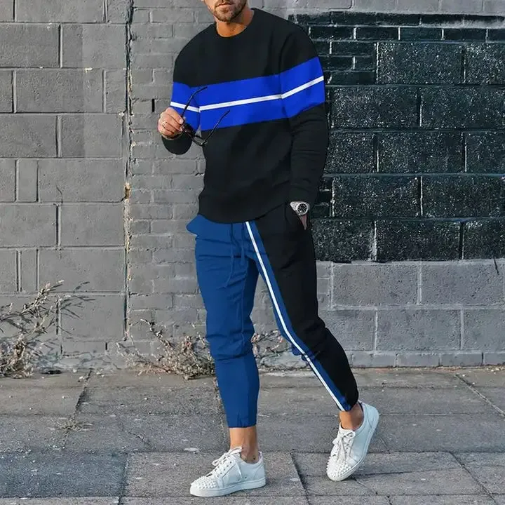 Men's Long Sleeve T-Shirt & Pants Set Green Geometry 3D Printed Casual Suit