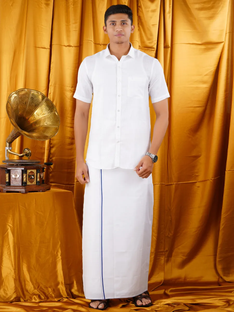 Mens Starch Finish White Dhoti & Half Sleeve Shirt Bright Man Set
