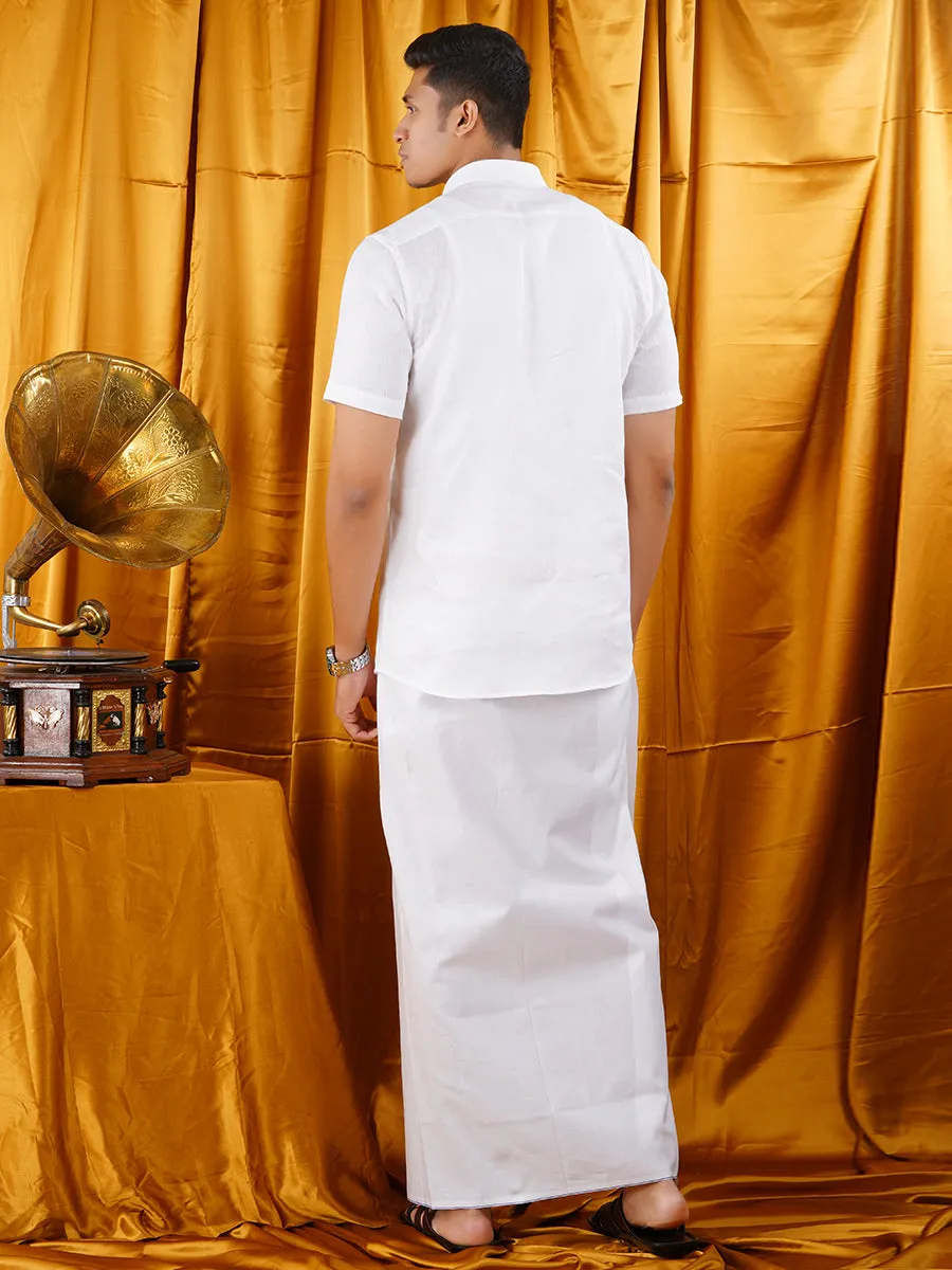Mens Starch Finish White Dhoti & Half Sleeve Shirt Bright Man Set