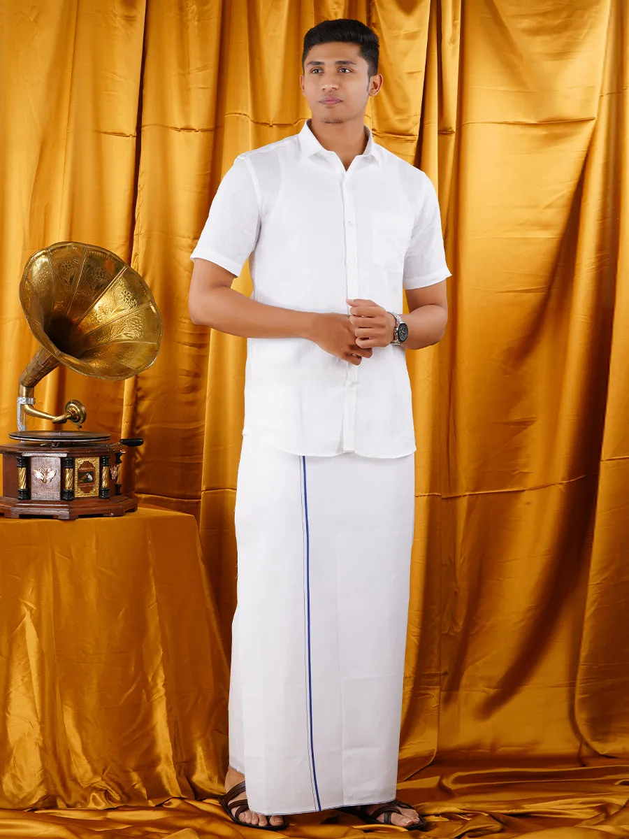 Mens Starch Finish White Dhoti & Half Sleeve Shirt Bright Man Set