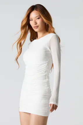 Mesh Ruched Long Sleeve Mini Dress