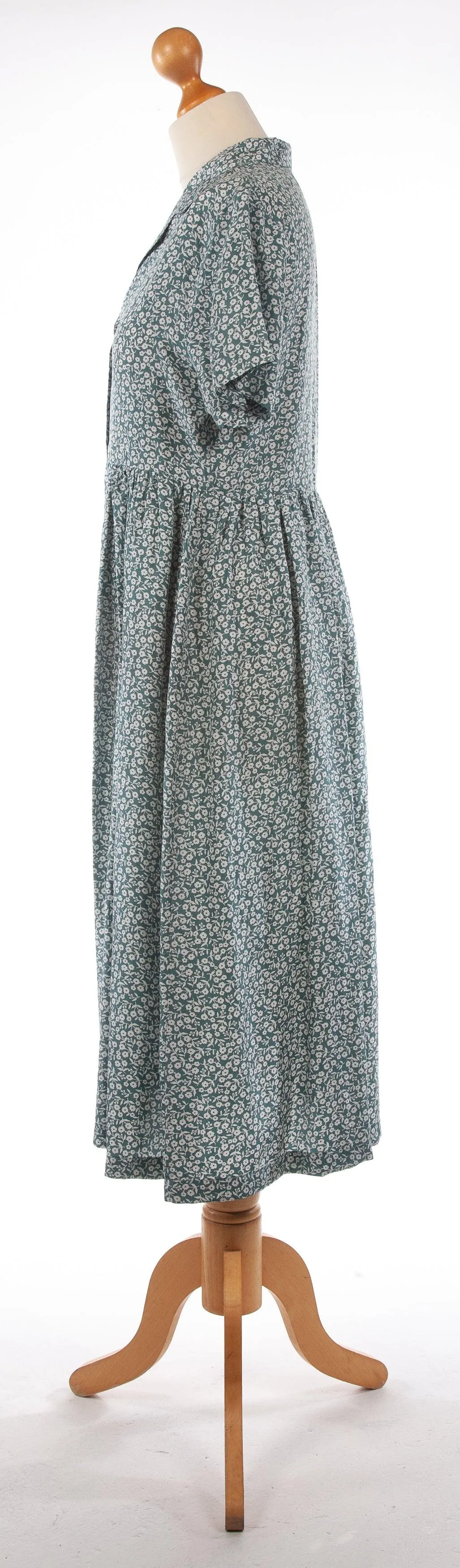 Monsoon Silk Summer Dress Moss Green Flower Pattern UK 12