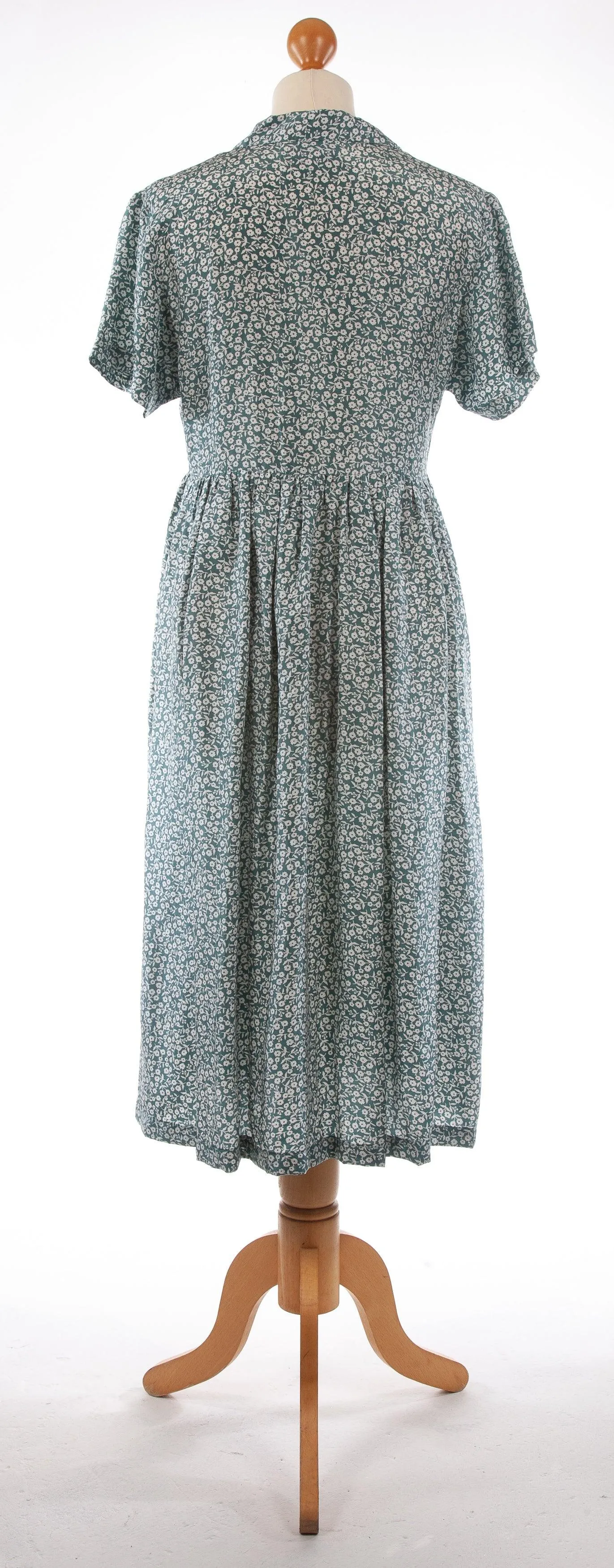 Monsoon Silk Summer Dress Moss Green Flower Pattern UK 12