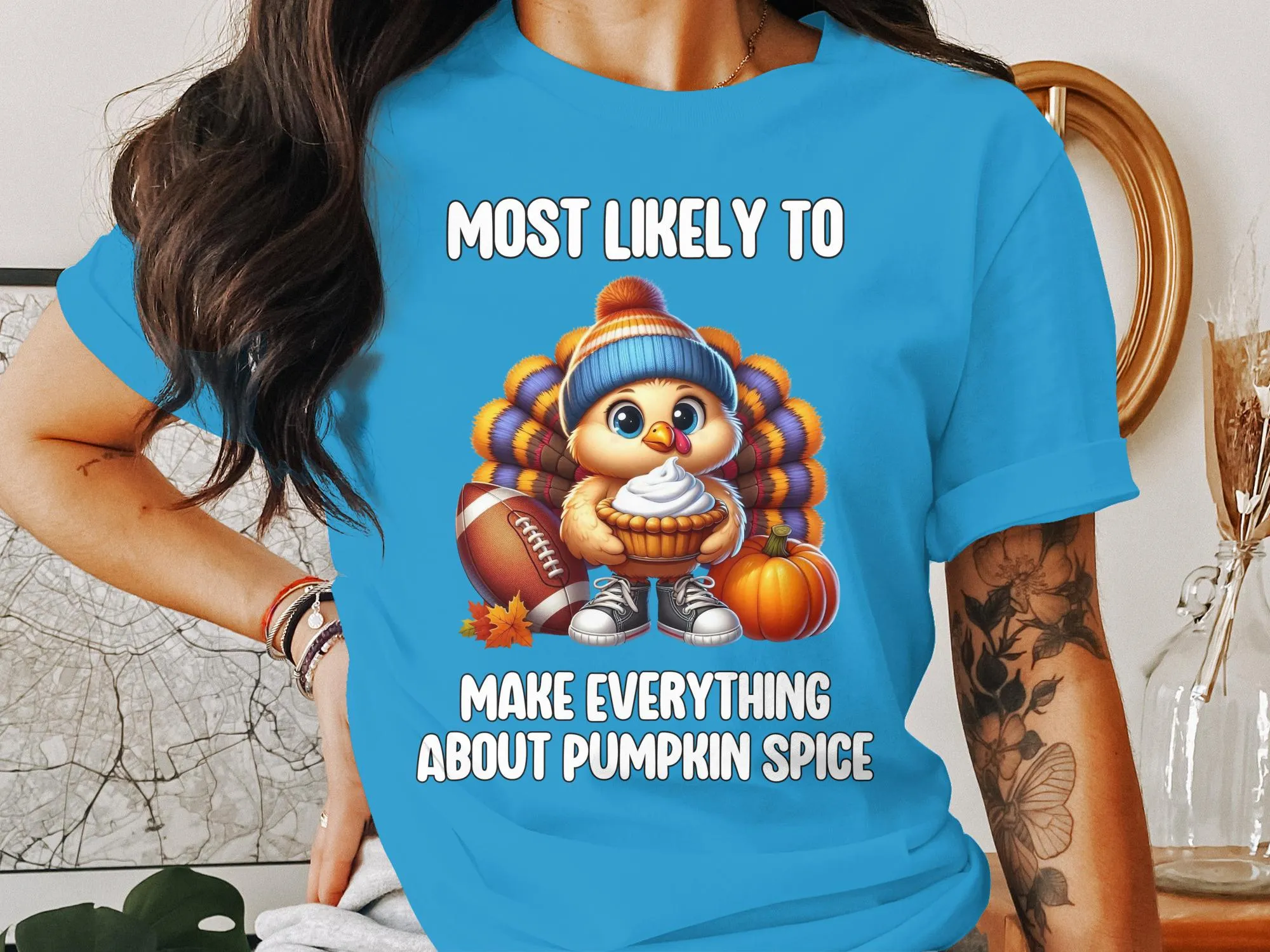 Most Likely To Make Everything About Pumpkin Spice T-Shirt, Funny Autumn Shirt, Thanksgiving Graphic Tee, Fall Season Tshirt
