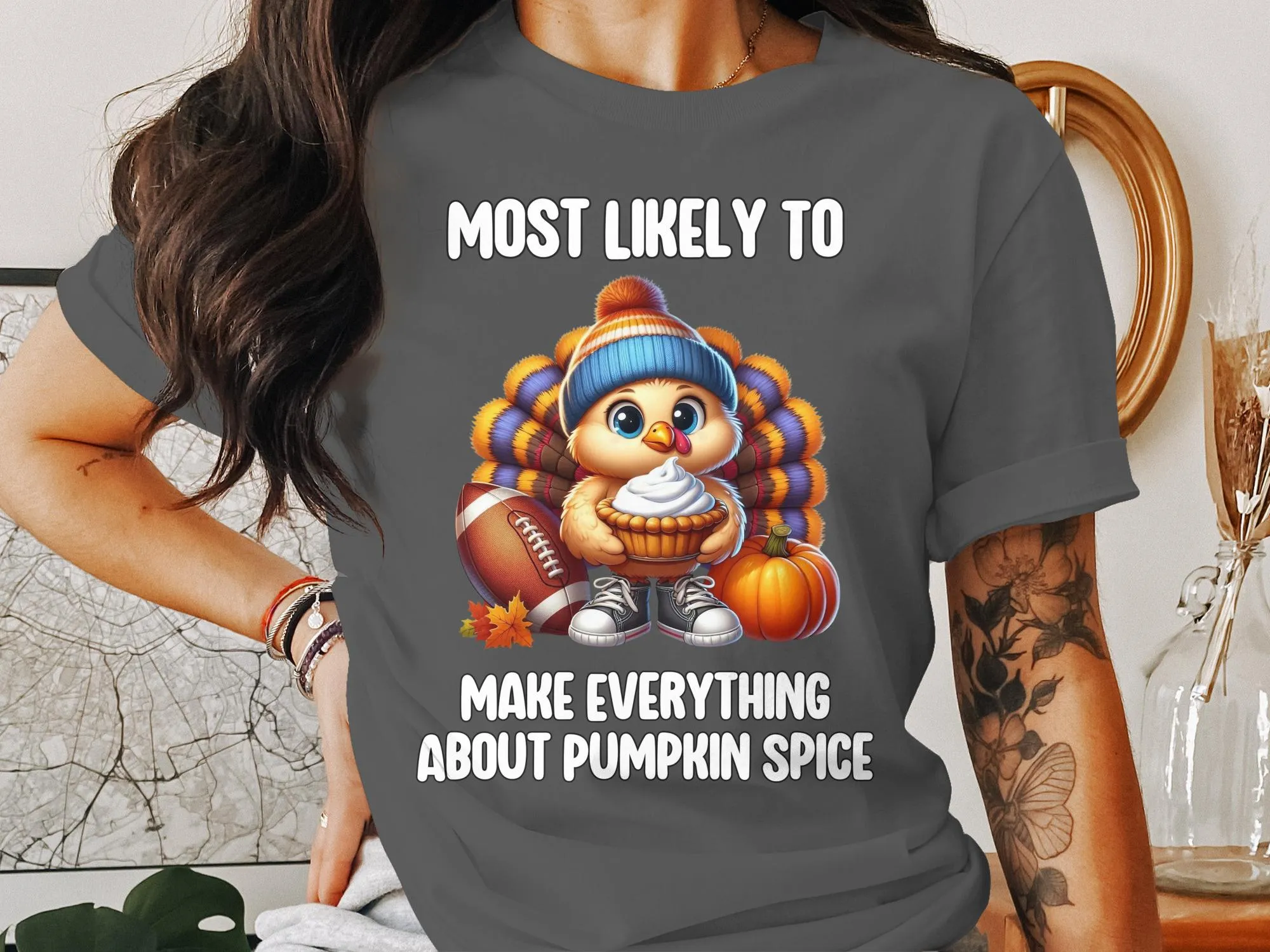 Most Likely To Make Everything About Pumpkin Spice T-Shirt, Funny Autumn Shirt, Thanksgiving Graphic Tee, Fall Season Tshirt