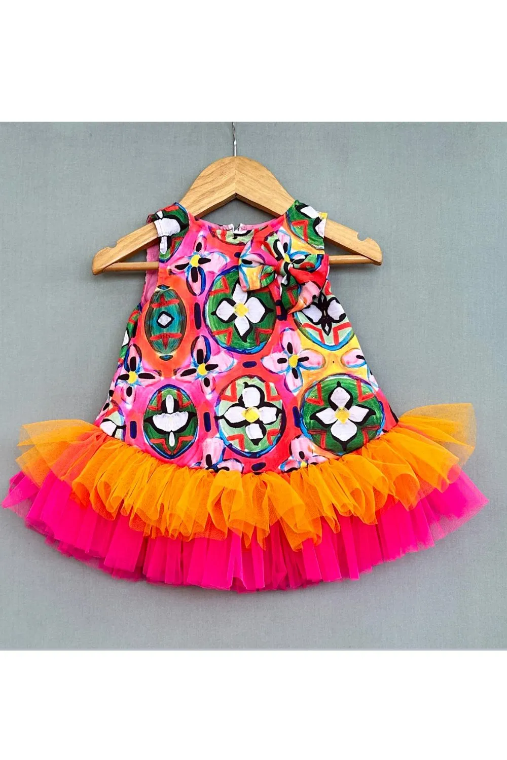 Multicolour Abstract Printed Dress With Colourful Frills