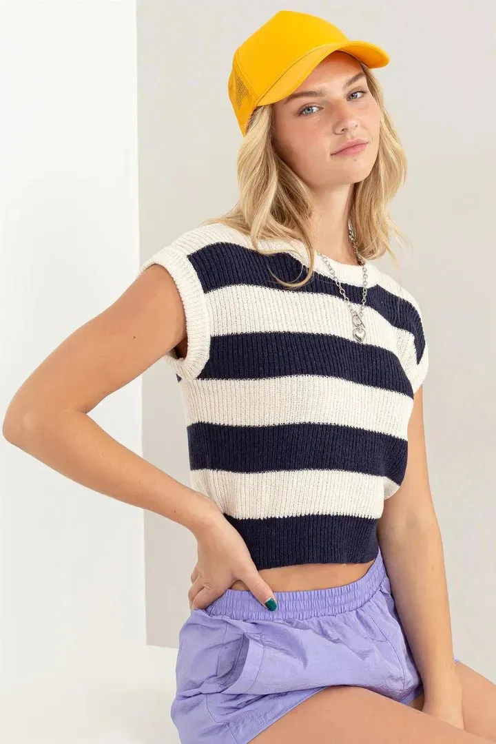 Nautical Navy Ribbed Stripe Knit