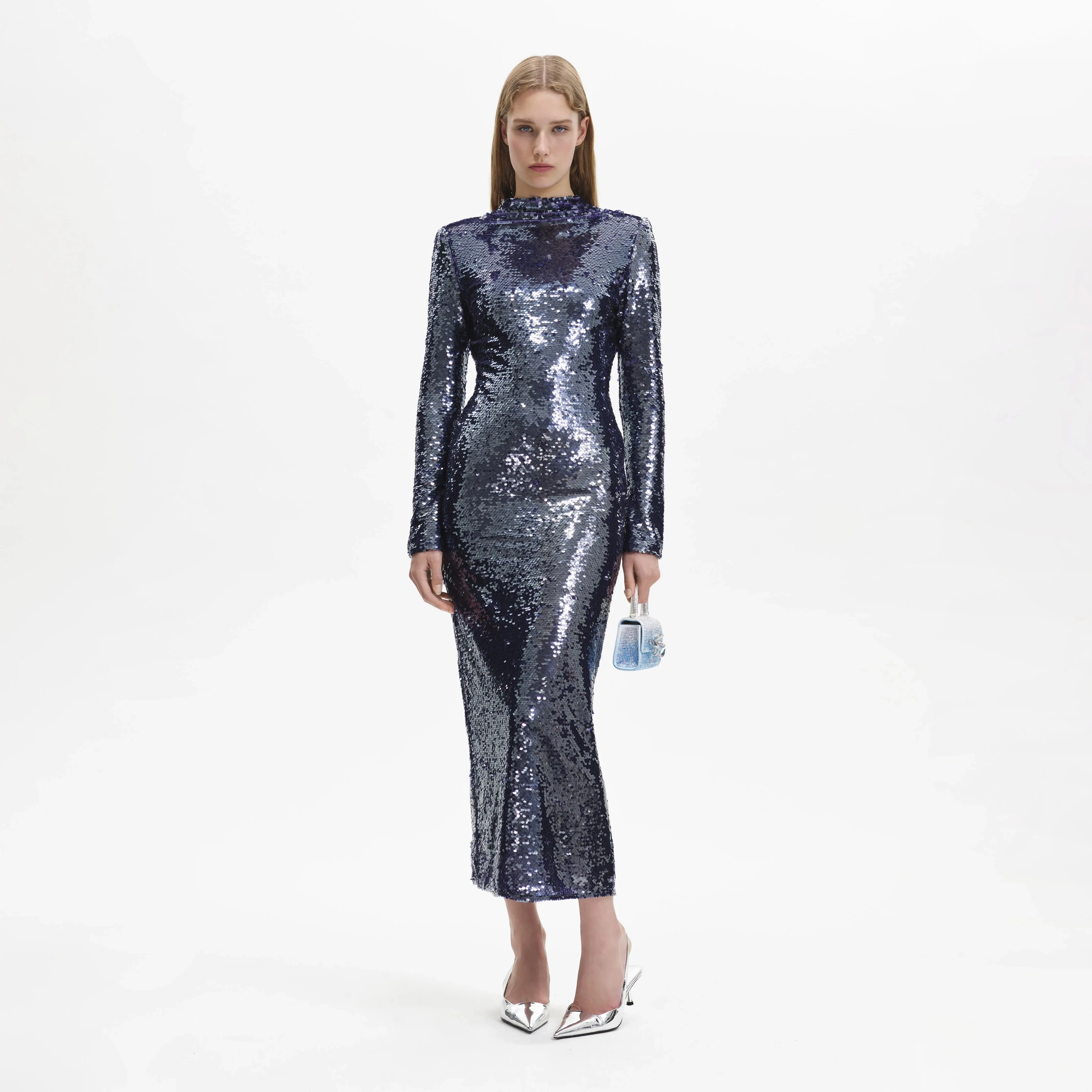 Navy Sequin Midi Dress