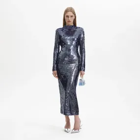 Navy Sequin Midi Dress