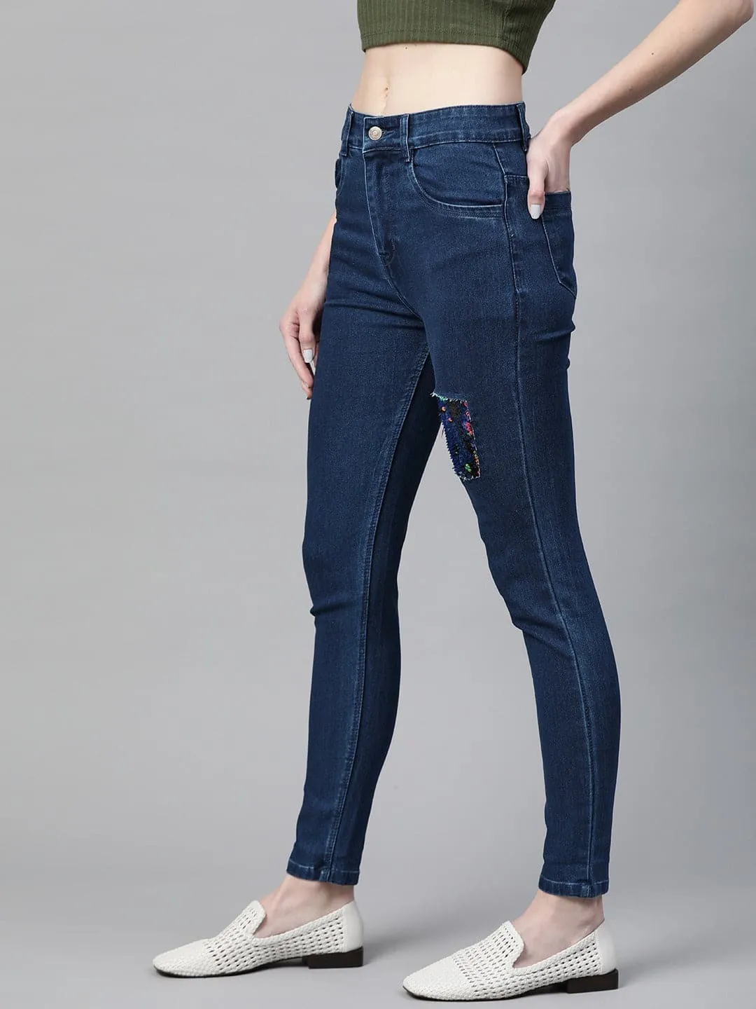Navy Sequin Patch Jeans