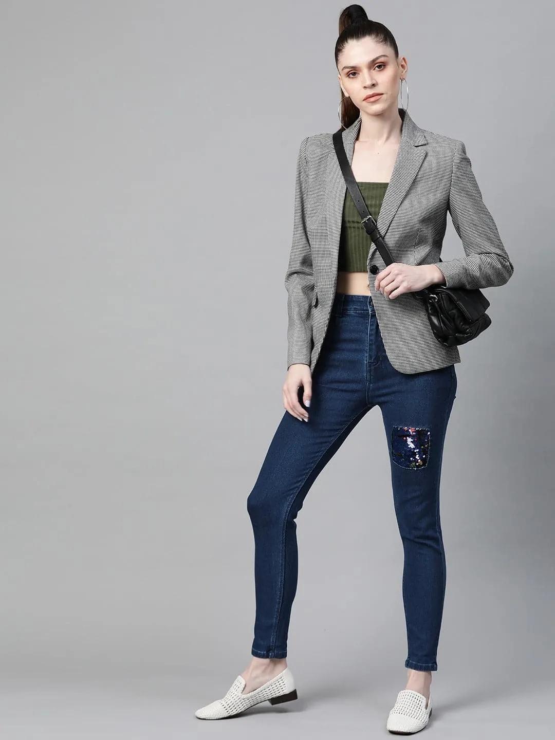 Navy Sequin Patch Jeans