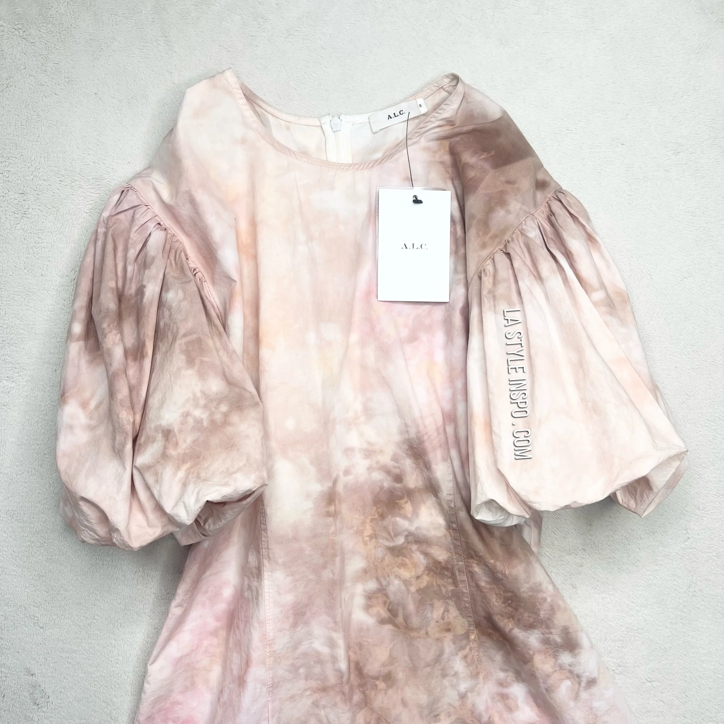 NEW ALC Puffed Sleeved Dress Pink Tie Dye As Seen On TV S
