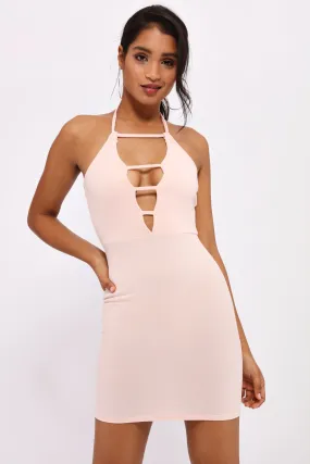 Nude Cut Out Front Plunge Mini Dress