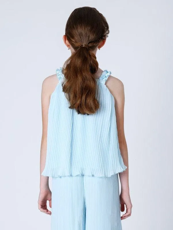 One Friday Aqua Pleated Top