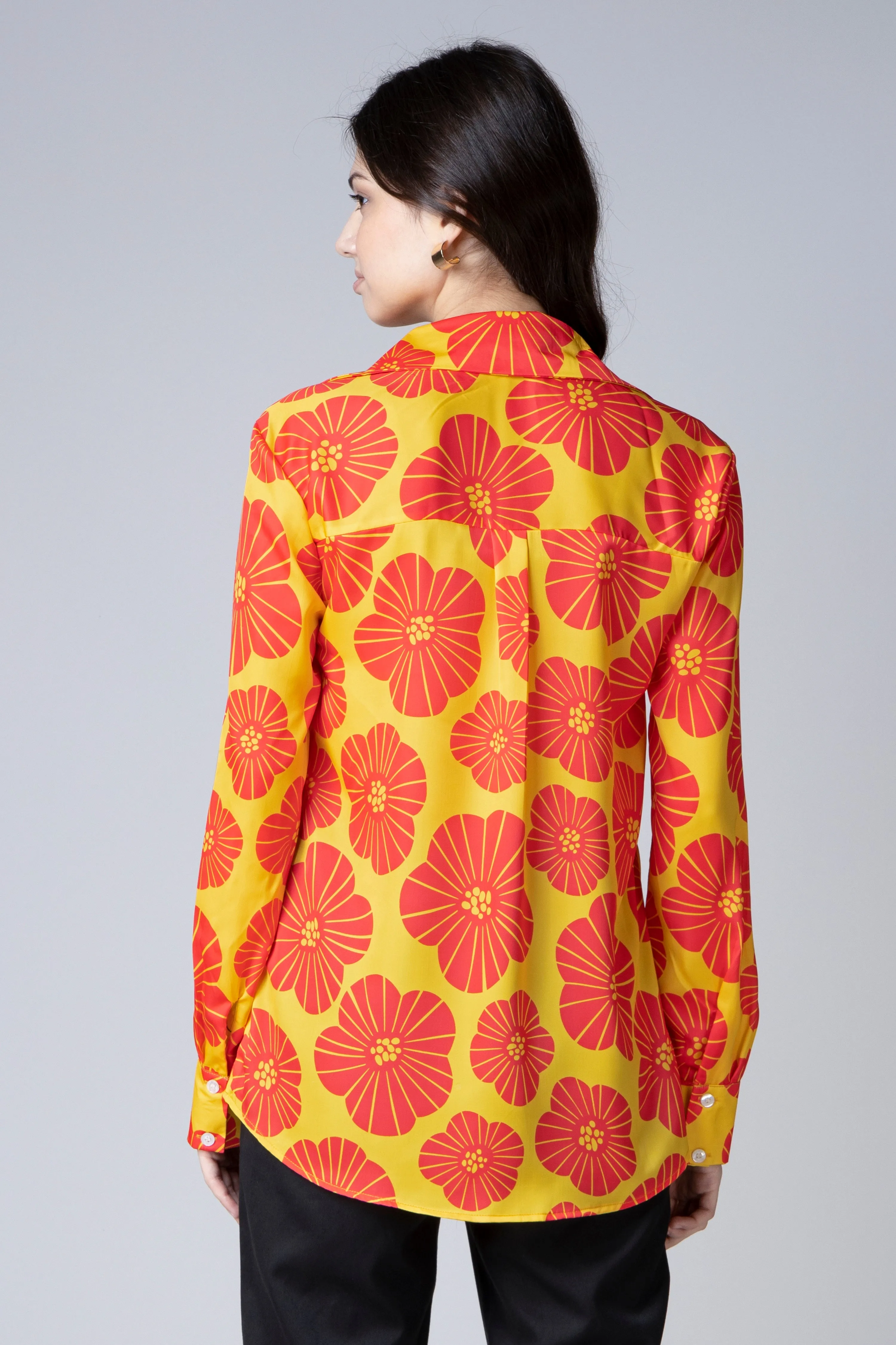 Orange Floral Long Sleeves Casual Shirt