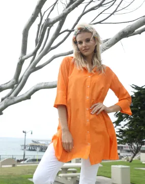 Orange KikiSol Long Button Down Shirt