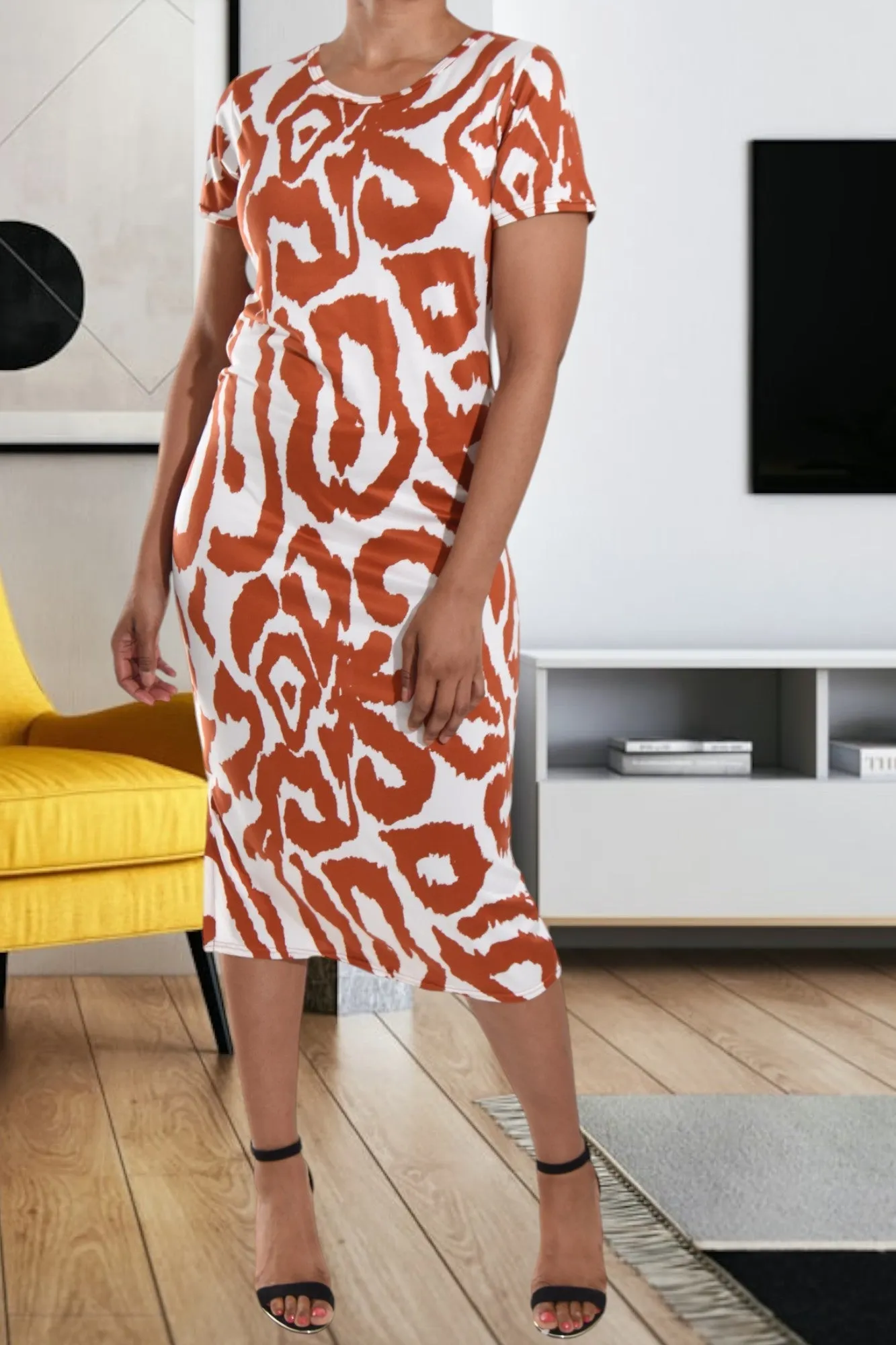 Orange  Slit Bodycon Dress